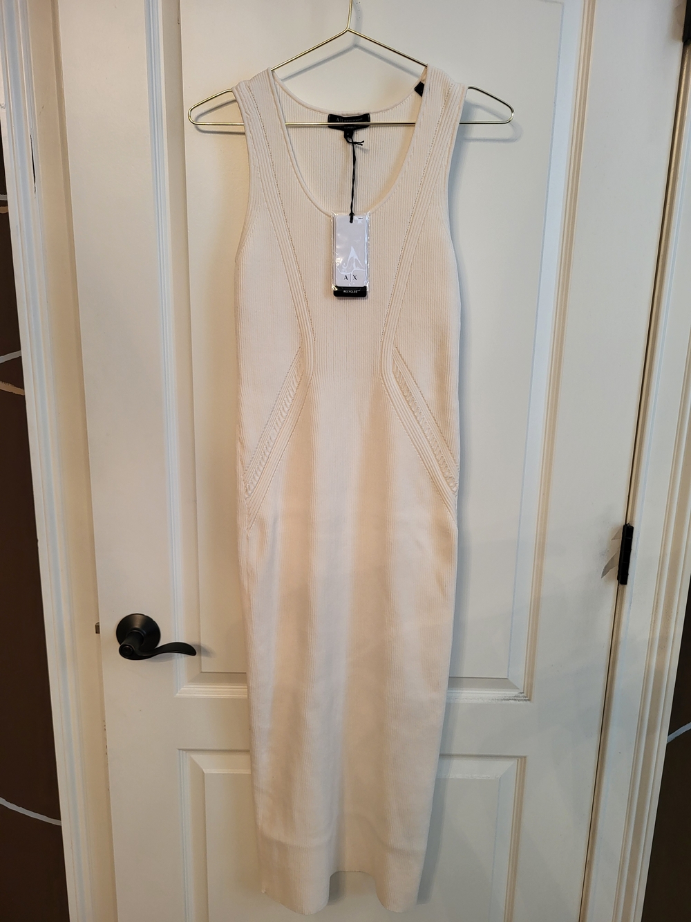 A|X Armani Exchange Cream Ribbed Maxi Tank Dress
